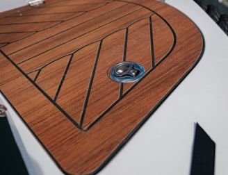 a close up of a wooden floor on a boat